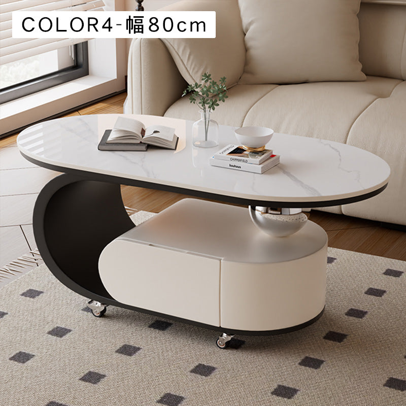 クリーム風可動式センターテーブル リビング用岩板デザイン 軽ラグジュアリー高級感 hgf-5378