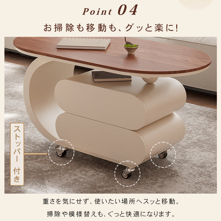 移動式リビングテーブル 家庭用 フレンチ風 ラグジュアリー感 ミニマルデザイン 楕円形 シンプル ワゴン型サイドテーブル hgf-5380