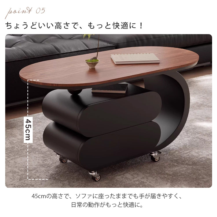 移動式リビングテーブル 家庭用 フレンチ風 ラグジュアリー感 ミニマルデザイン 楕円形 シンプル ワゴン型サイドテーブル hgf-5380