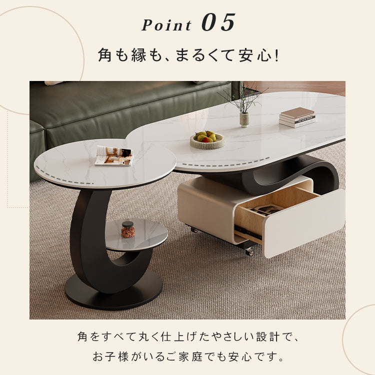 軽ラグジュアリー岩板センターテーブルセット 可動式で高級感あるリビング向け hgf-5382