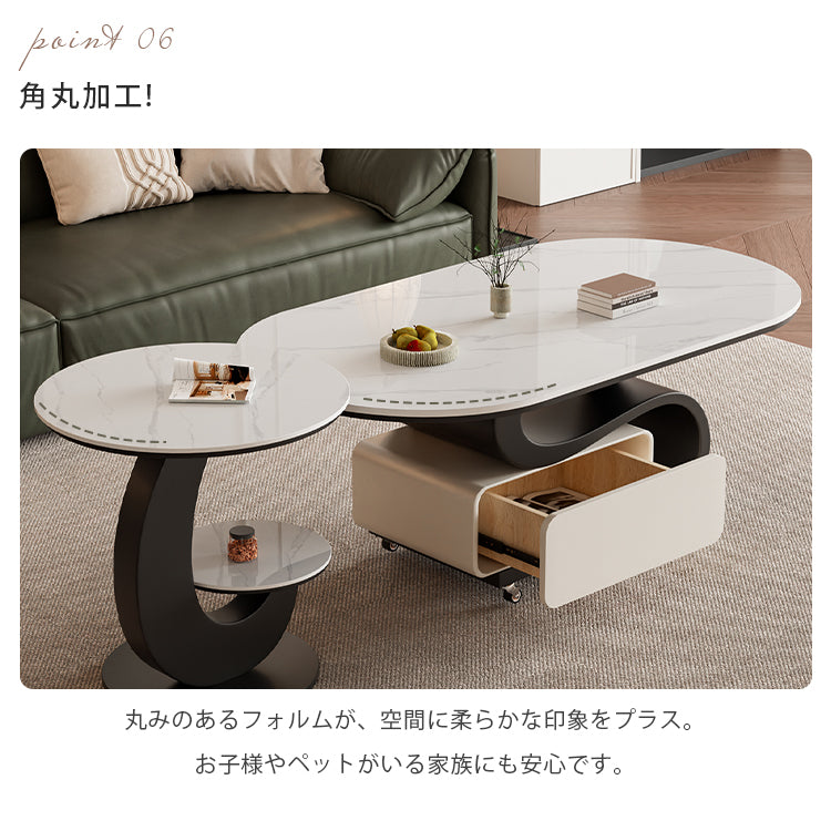 軽ラグジュアリー岩板センターテーブルセット 可動式で高級感あるリビング向け hgf-5382