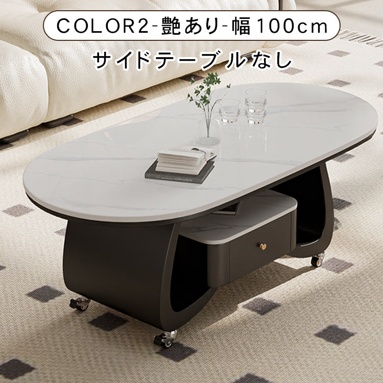移動式リビングテーブル 家庭用 フレンチ風 ラグジュアリー感 ミニマルデザイン 楕円形 シンプル ワゴン型サイドテーブル hgf-5383