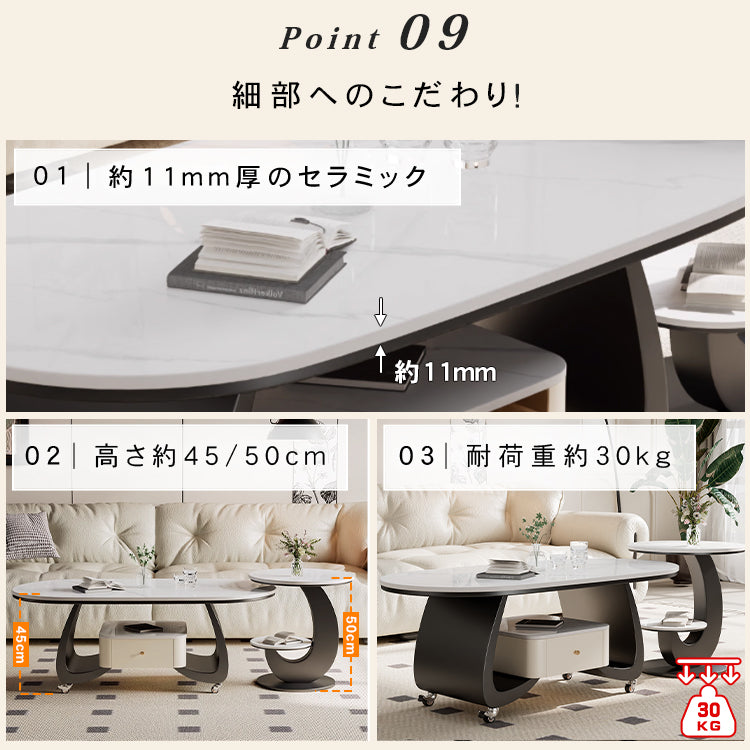 移動式リビングテーブル 家庭用 フレンチ風 ラグジュアリー感 ミニマルデザイン 楕円形 シンプル ワゴン型サイドテーブル hgf-5383