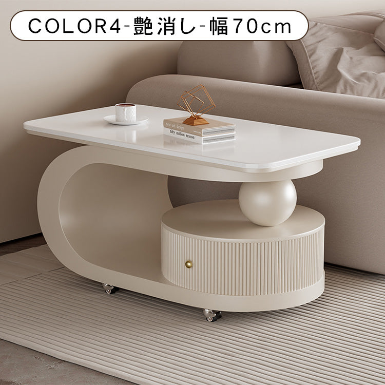 移動式リビングテーブル 家庭用 フレンチ風 ラグジュアリー感 ミニマルデザイン 楕円形 シンプル ワゴン型サイドテーブル hgf-5384