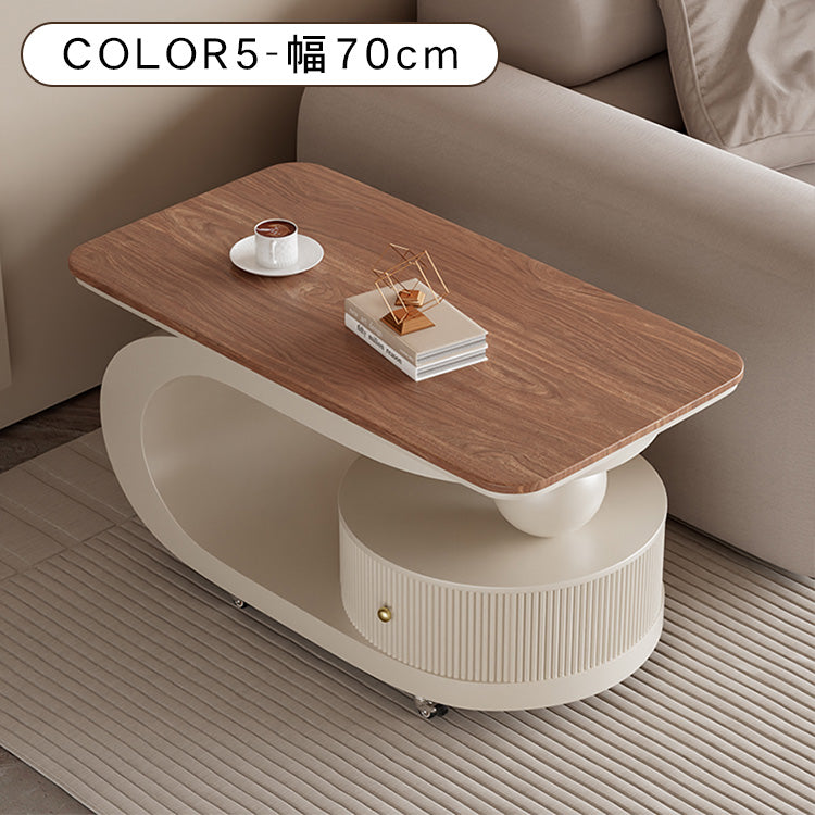 移動式リビングテーブル 家庭用 フレンチ風 ラグジュアリー感 ミニマルデザイン 楕円形 シンプル ワゴン型サイドテーブル hgf-5384