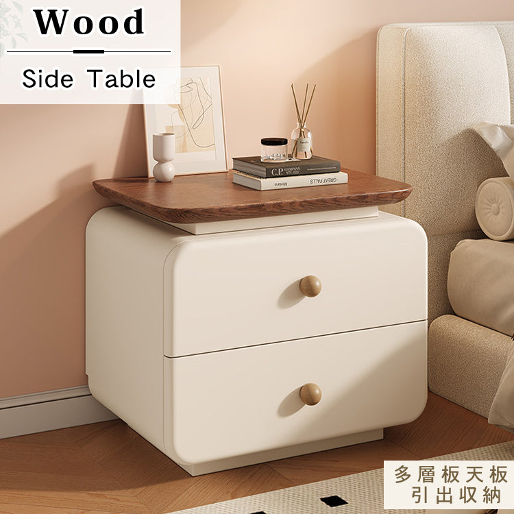 ヴィンテージ風 ナイトテーブル｜2段引き出し 収納付き クリームカラー ベッドサイド用 hgj-7903