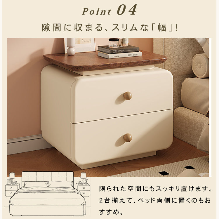 ヴィンテージ風 ナイトテーブル｜2段引き出し 収納付き クリームカラー ベッドサイド用 hgj-7903