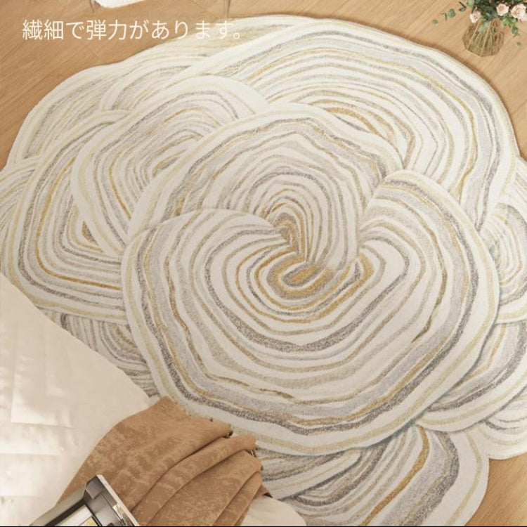 キュートクリーム風 フラワー型 変形ラグ ラグマット フェイクカシミヤ調 カーペット リビング 寝室 厚手 秋冬ラグ おしゃれ hh-05