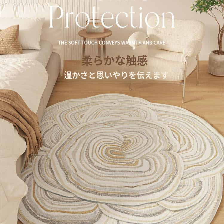 キュートクリーム風 フラワー型 変形ラグ ラグマット フェイクカシミヤ調 カーペット リビング 寝室 厚手 秋冬ラグ おしゃれ hh-05