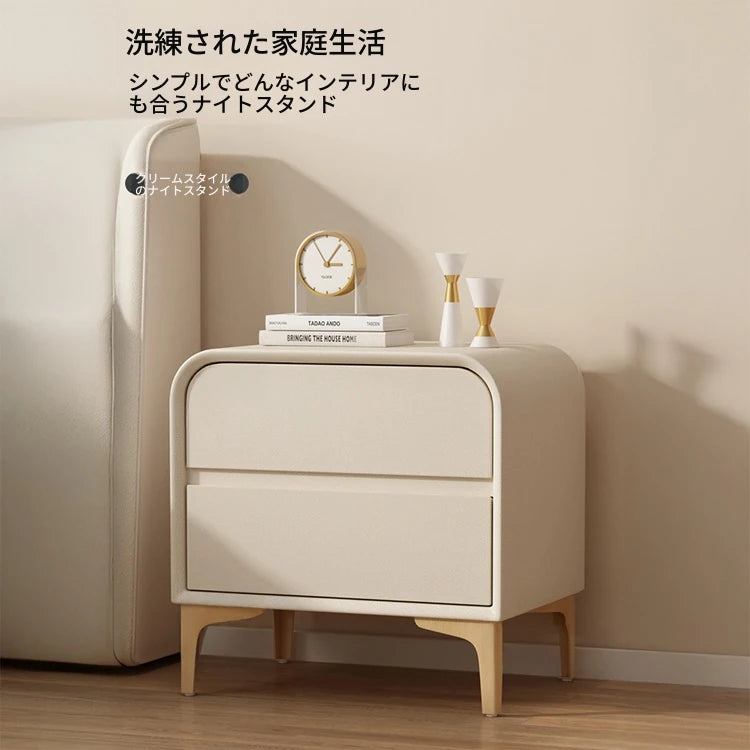 エレガントなナイトテーブル 無垢材と合皮のコンビネーション - 寝室を彩るスタイリッシュな家具 hjd-3144