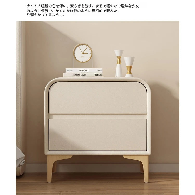 エレガントなナイトテーブル 無垢材と合皮のコンビネーション - 寝室を彩るスタイリッシュな家具 hjd-3144