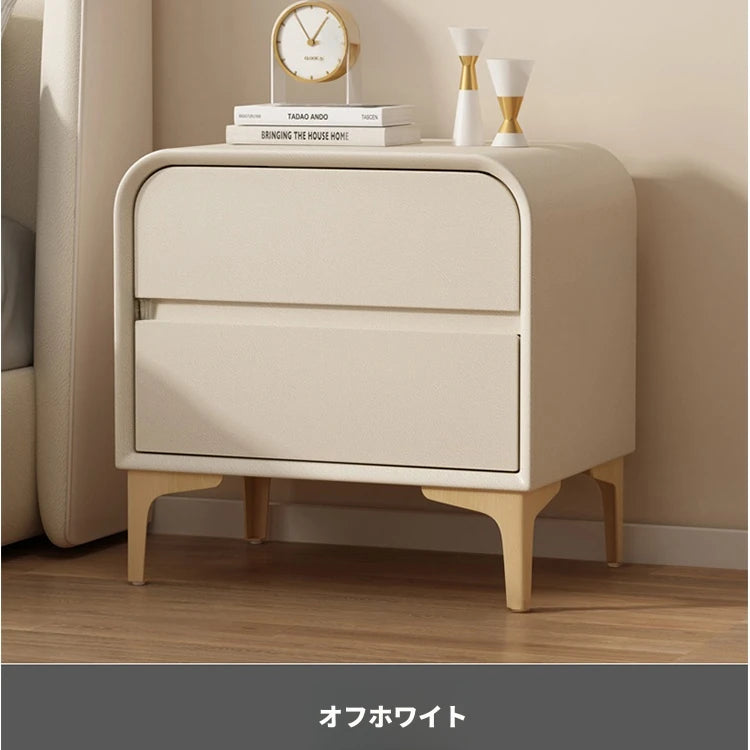 エレガントなナイトテーブル 無垢材と合皮のコンビネーション - 寝室を彩るスタイリッシュな家具 hjd-3144