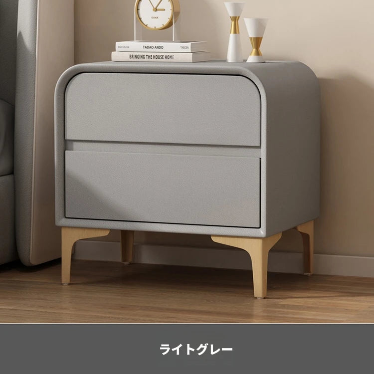 エレガントなナイトテーブル 無垢材と合皮のコンビネーション - 寝室を彩るスタイリッシュな家具 hjd-3144