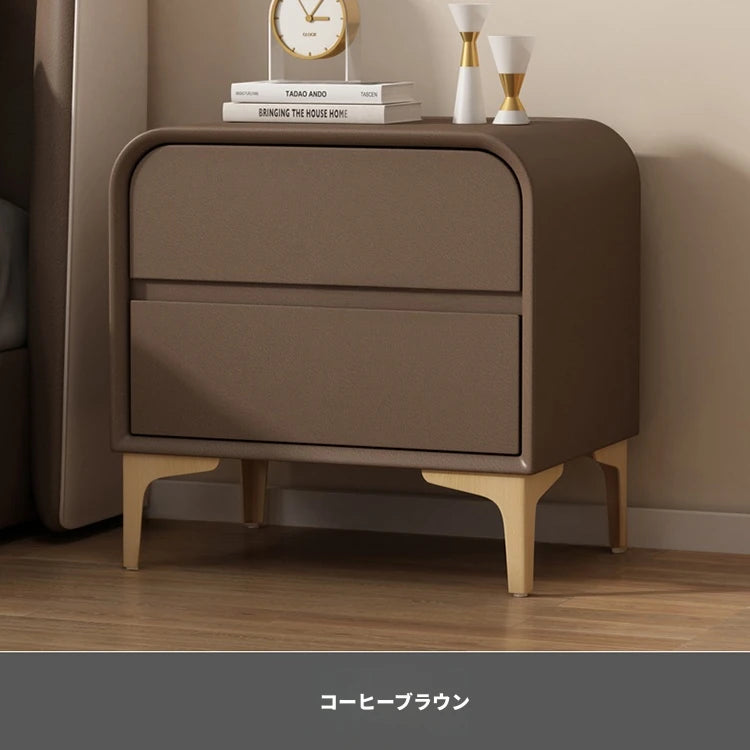 エレガントなナイトテーブル 無垢材と合皮のコンビネーション - 寝室を彩るスタイリッシュな家具 hjd-3144