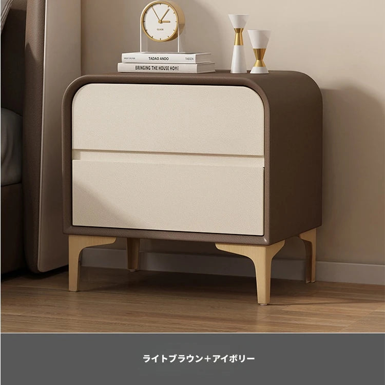 エレガントなナイトテーブル 無垢材と合皮のコンビネーション - 寝室を彩るスタイリッシュな家具 hjd-3144
