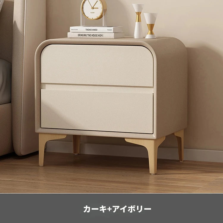 エレガントなナイトテーブル 無垢材と合皮のコンビネーション - 寝室を彩るスタイリッシュな家具 hjd-3144