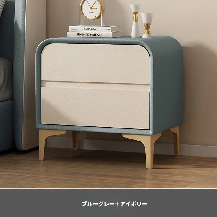 エレガントなナイトテーブル 無垢材と合皮のコンビネーション - 寝室を彩るスタイリッシュな家具 hjd-3144