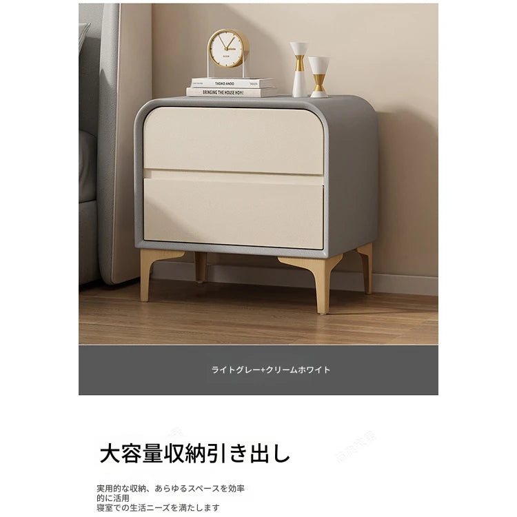 エレガントなナイトテーブル 無垢材と合皮のコンビネーション - 寝室を彩るスタイリッシュな家具 hjd-3144