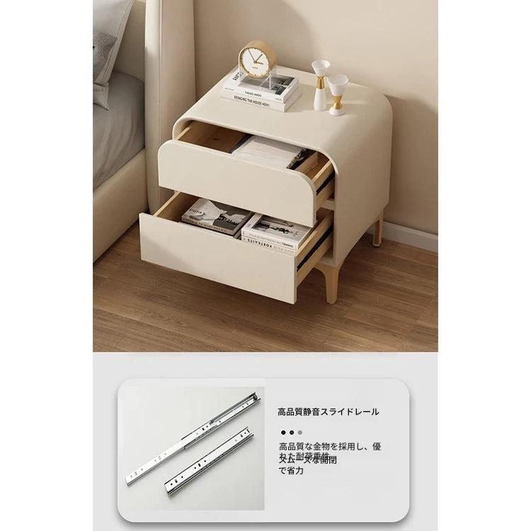 エレガントなナイトテーブル 無垢材と合皮のコンビネーション - 寝室を彩るスタイリッシュな家具 hjd-3144