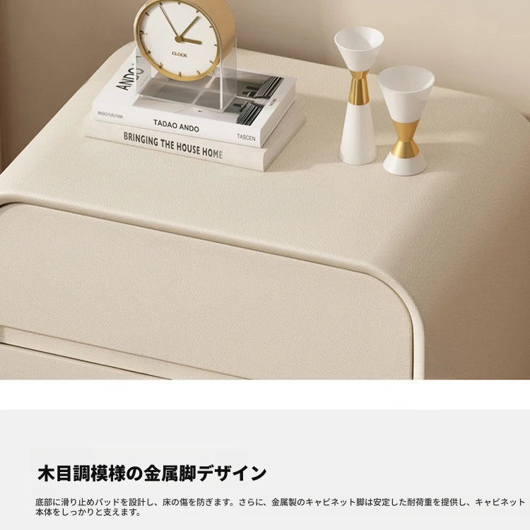エレガントなナイトテーブル 無垢材と合皮のコンビネーション - 寝室を彩るスタイリッシュな家具 hjd-3144