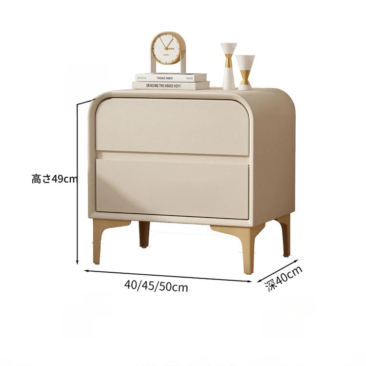 エレガントなナイトテーブル 無垢材と合皮のコンビネーション - 寝室を彩るスタイリッシュな家具 hjd-3144