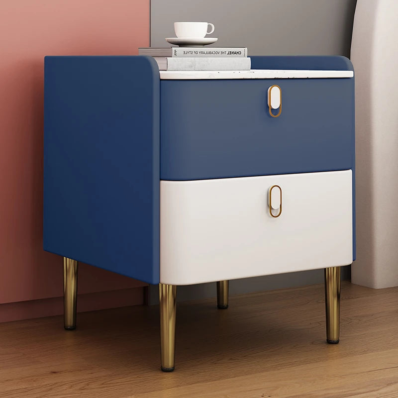 ピンクとクリーム色のモダンナイトテーブル - パイン材・セラミック・合皮仕上げ、スタイリッシュな収納家具 hjd-3145