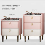 ピンクとクリーム色のモダンナイトテーブル - パイン材・セラミック・合皮仕上げ、スタイリッシュな収納家具 hjd-3145