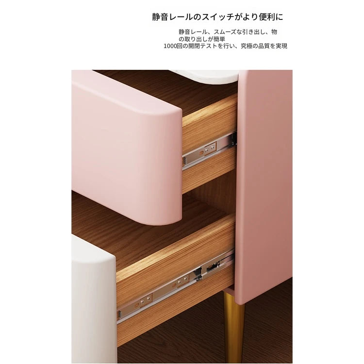 ピンクとクリーム色のモダンナイトテーブル - パイン材・セラミック・合皮仕上げ、スタイリッシュな収納家具 hjd-3145