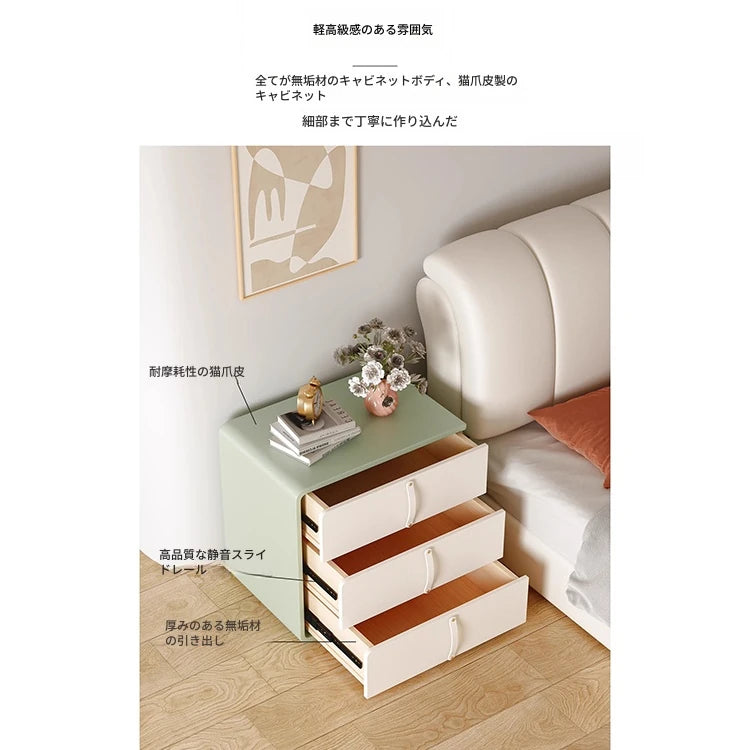 おしゃれで機能的な無垢材ナイトテーブル | 多層板＆合皮デザイン | ベッドサイド収納家具 hjd-3147