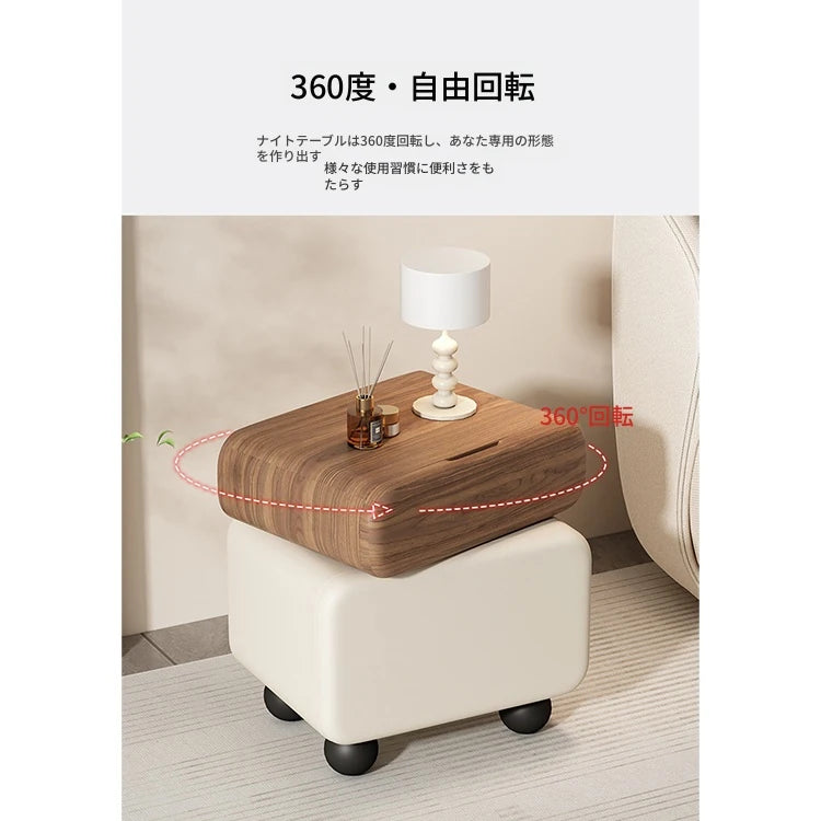 スタイリッシュなパイン材と合皮のナイトテーブル - モダンインテリアに最適な収納付き！ hjd-3148