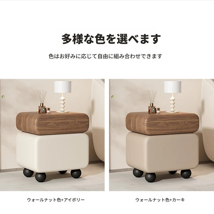 スタイリッシュなパイン材と合皮のナイトテーブル - モダンインテリアに最適な収納付き！ hjd-3148