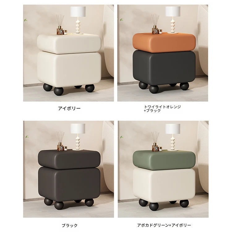 スタイリッシュなパイン材と合皮のナイトテーブル - モダンインテリアに最適な収納付き！ hjd-3148
