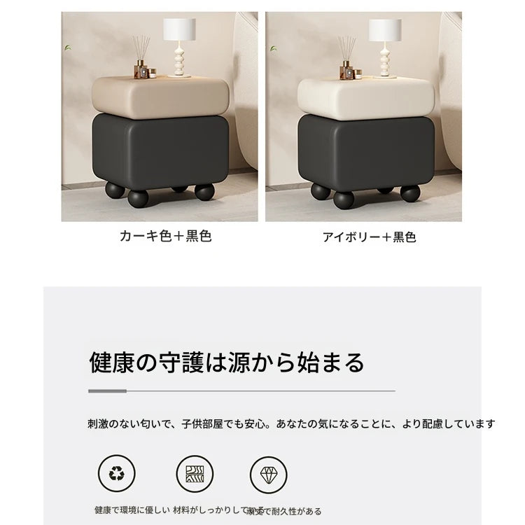 スタイリッシュなパイン材と合皮のナイトテーブル - モダンインテリアに最適な収納付き！ hjd-3148