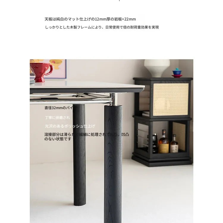テーブル ホワイト セラミック アッシュ材 多層板 ステンレス hjj-3651