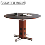 ヴィンテージ風ラウンドテーブル 小型住宅向け ステンレス脚 北欧バウハウス調 セラミック天板 無垢材 ダイニングテーブル hjj-3657