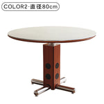 ヴィンテージ風ラウンドテーブル 小型住宅向け ステンレス脚 北欧バウハウス調 セラミック天板 無垢材 ダイニングテーブル hjj-3657