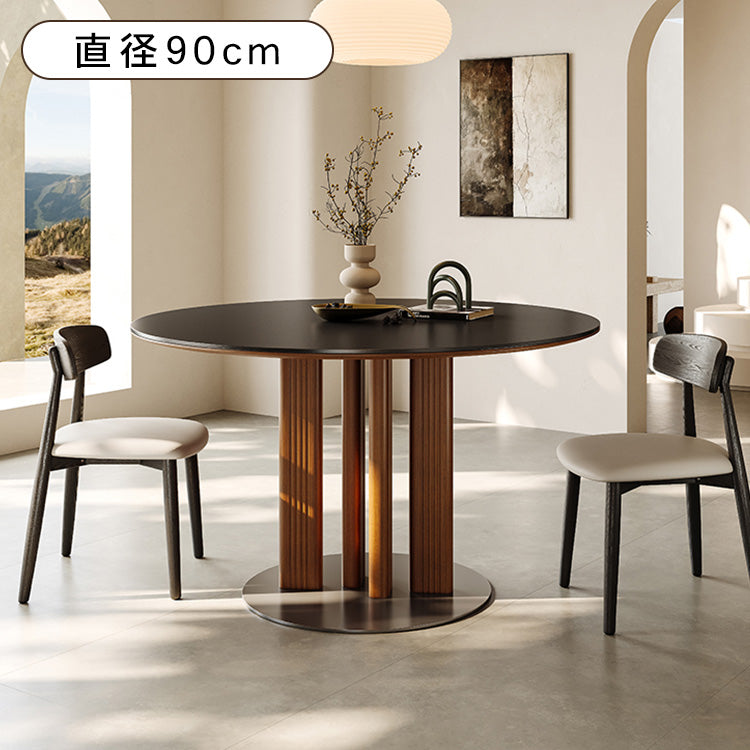 フレンチ無垢材セラミック天板ラウンドテーブル ステンレス脚 ヴィンテージ hjj-3661