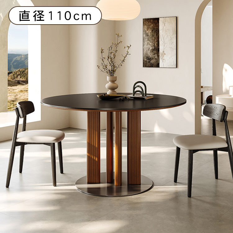 フレンチ無垢材セラミック天板ラウンドテーブル ステンレス脚 ヴィンテージ hjj-3661