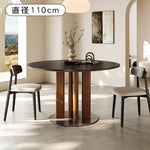 フレンチ無垢材セラミック天板ラウンドテーブル ステンレス脚 ヴィンテージ hjj-3661