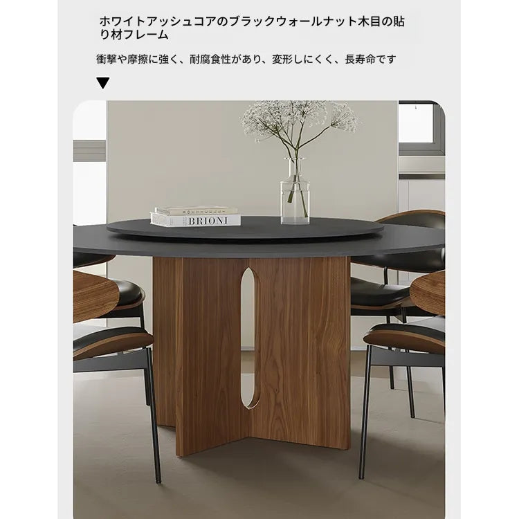 ヴィンテージ侘寂風 無垢材ラウンドテーブル モダン セラミック天板 イタリアンスタイル hjj-3663