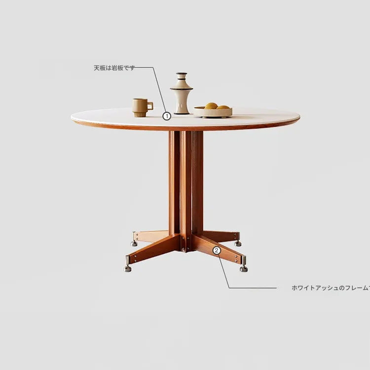 ヴィンテージ風セラミック天板ダイニングテーブル 小さめサイズ フレンチ円形テーブル モダン シンプル hjj-3665