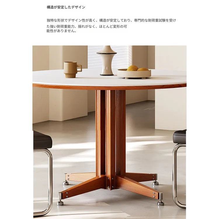 ヴィンテージ風セラミック天板ダイニングテーブル 小さめサイズ フレンチ円形テーブル モダン シンプル hjj-3665