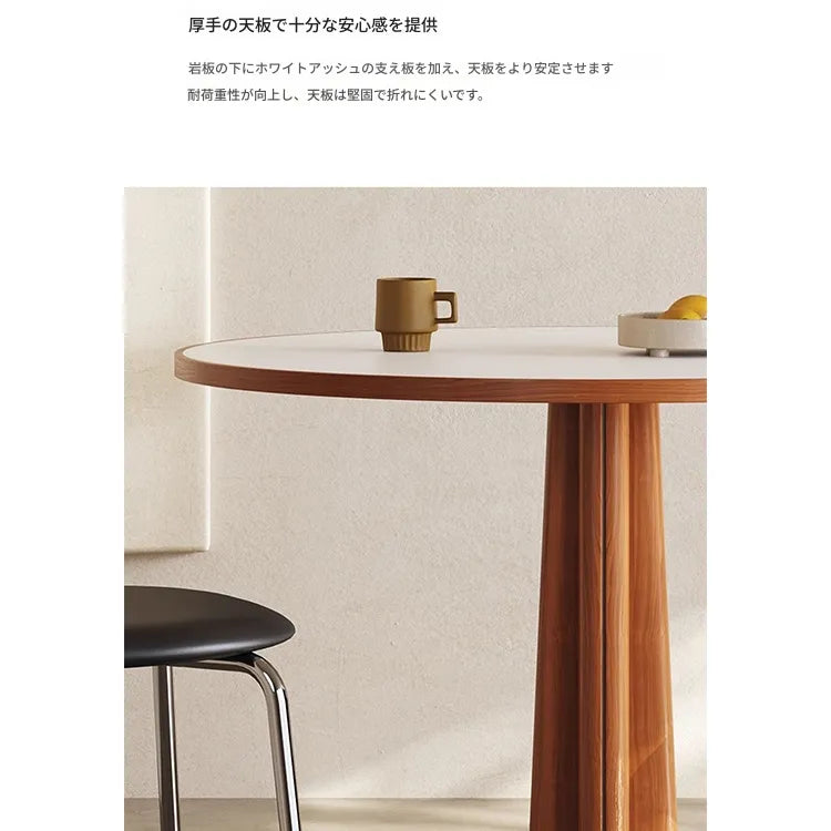 円形ヴィンテージ風セラミック天板ダイニングテーブル 北欧ナチュラル 小さめサイズ 無垢材 モダン シンプルhjj-3667