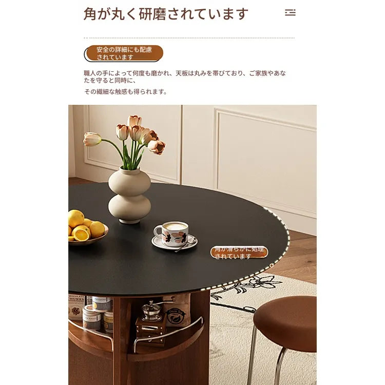 黄楊木調 中古風 円形セラミック天板 ダイニングテーブル ステンレス脚 リビング向け hjj-3672