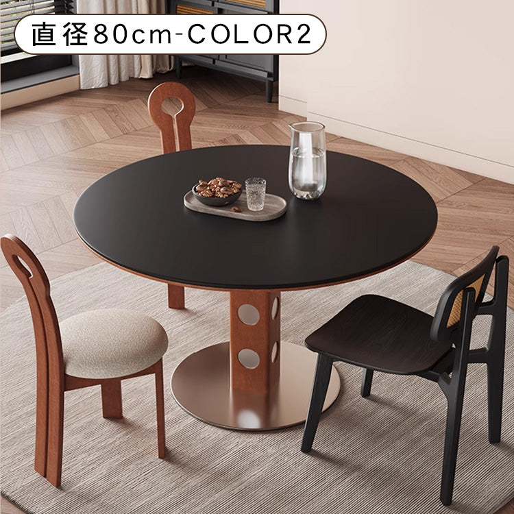 ヴィンテージ風ラウンドダイニングテーブル 天然木 セラミック天板 アメリカン?フレンチミックス 北欧 小さめサイズ hjj-3679