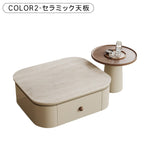 クリーム風スクエアコーヒーテーブルセット リビング用 洞石調セラミック天板 モダンシンプルデザイン hjl-5664