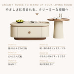 クリーム風スクエアコーヒーテーブルセット リビング用 洞石調セラミック天板 モダンシンプルデザイン hjl-5664