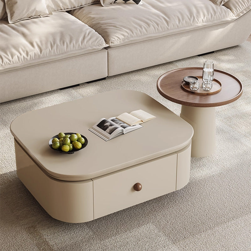 クリーム風スクエアコーヒーテーブルセット リビング用 洞石調セラミック天板 モダンシンプルデザイン hjl-5664