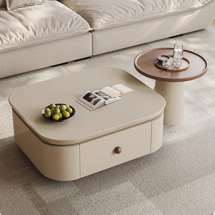 クリーム風スクエアコーヒーテーブルセット リビング用 洞石調セラミック天板 モダンシンプルデザイン hjl-5664