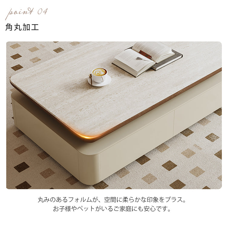 ミルキーテイストのセラミックローテーブル 長方形 リビング用 高級感ある落ち着きデザイン hjl-5665